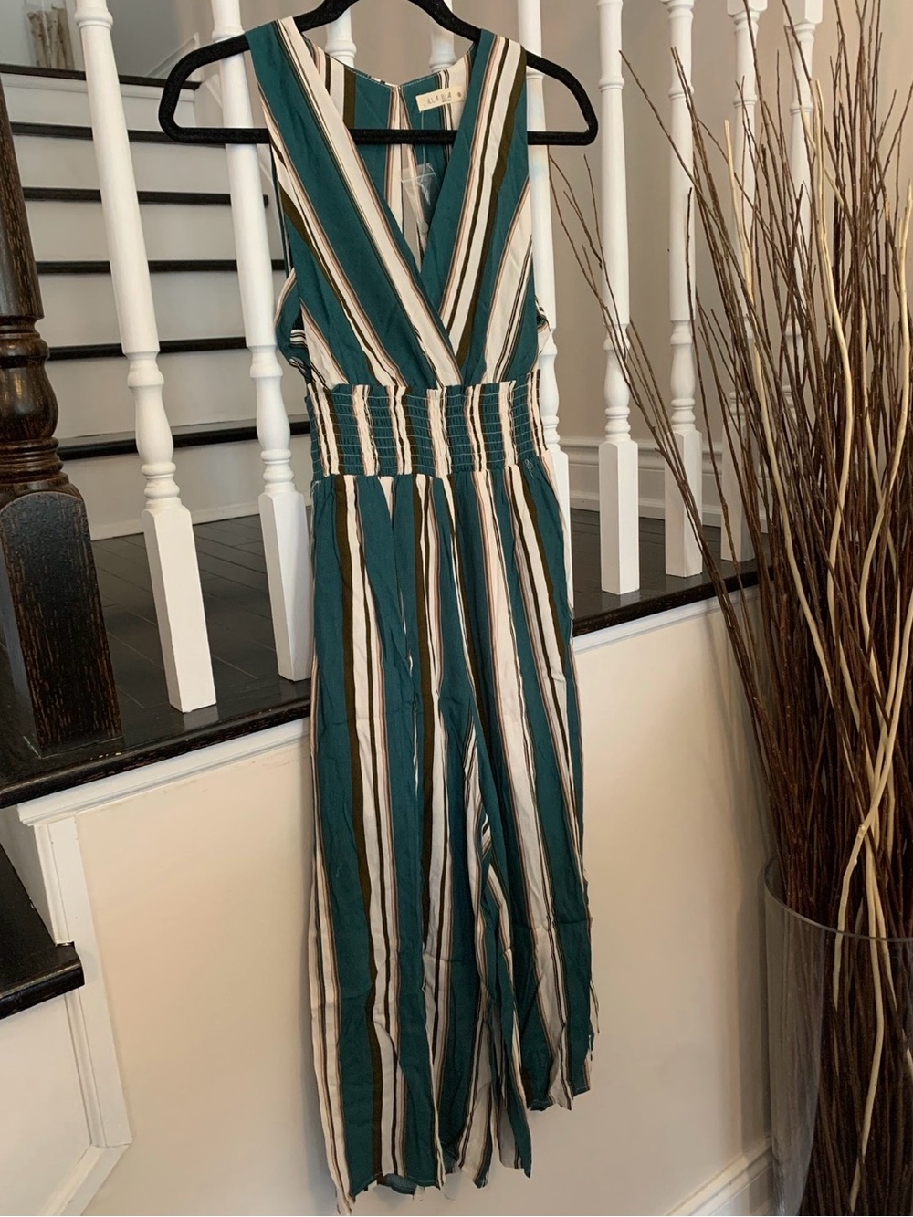 Striped Emerald & White Sleeveless Jumpsuit
